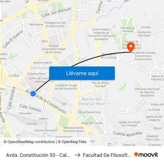 Avda. Constitución 50 - Caleta - Hospital to Facultad De Filosofía Y Letras map