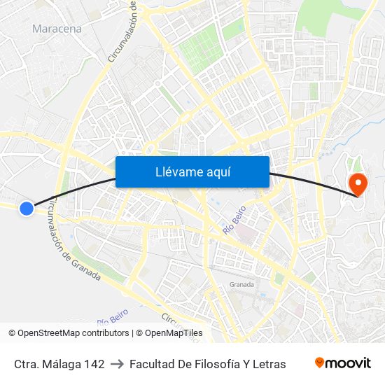 Ctra. Málaga 142 to Facultad De Filosofía Y Letras map