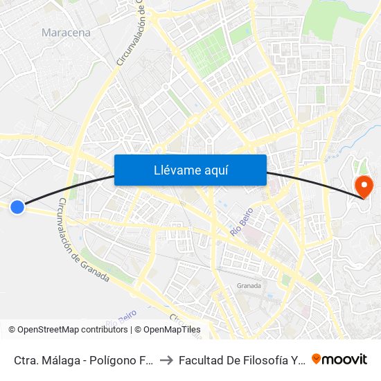 Ctra. Málaga - Polígono Fatinafar to Facultad De Filosofía Y Letras map