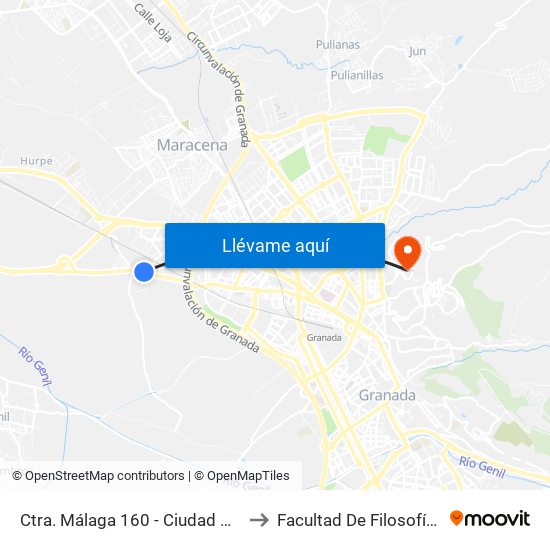 Ctra. Málaga 160 - Ciudad De Los Niños to Facultad De Filosofía Y Letras map