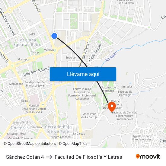 Sánchez Cotán 4 to Facultad De Filosofía Y Letras map
