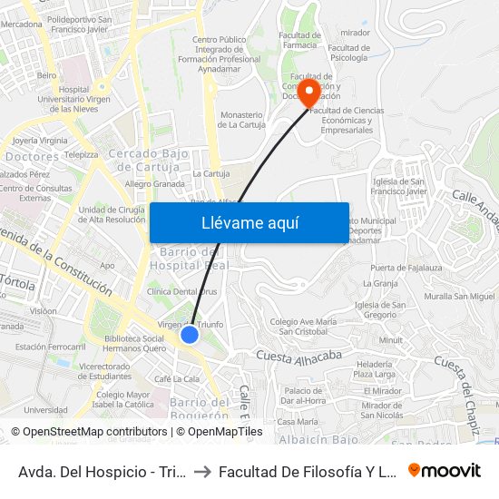 Avda. Del Hospicio - Triunfo to Facultad De Filosofía Y Letras map