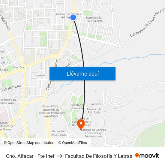 Cno. Alfacar - Fte Inef to Facultad De Filosofía Y Letras map