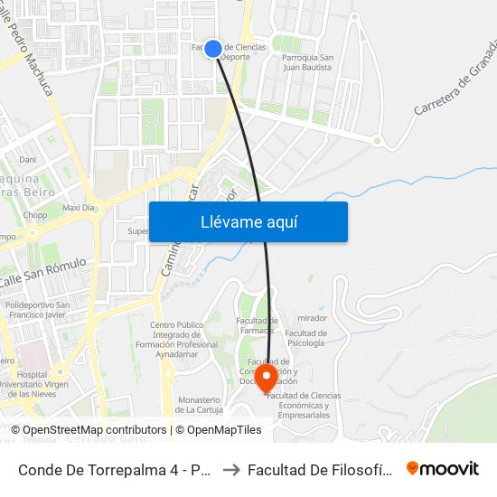 Conde De Torrepalma 4 - Polideportivo to Facultad De Filosofía Y Letras map