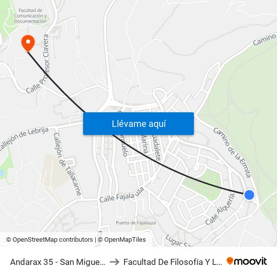 Andarax 35 - San Miguel Alto to Facultad De Filosofía Y Letras map
