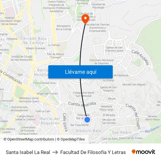 Santa Isabel La Real to Facultad De Filosofía Y Letras map