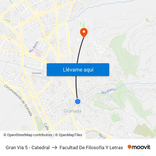 Gran Vía 5 - Catedral to Facultad De Filosofía Y Letras map