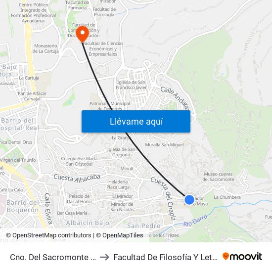 Cno. Del Sacromonte 39 to Facultad De Filosofía Y Letras map