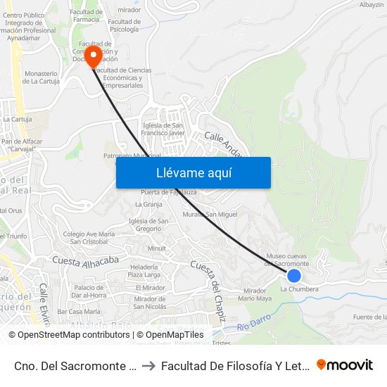 Cno. Del Sacromonte 89 to Facultad De Filosofía Y Letras map