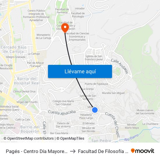 Pagés - Centro Día Mayores Albaicín to Facultad De Filosofía Y Letras map
