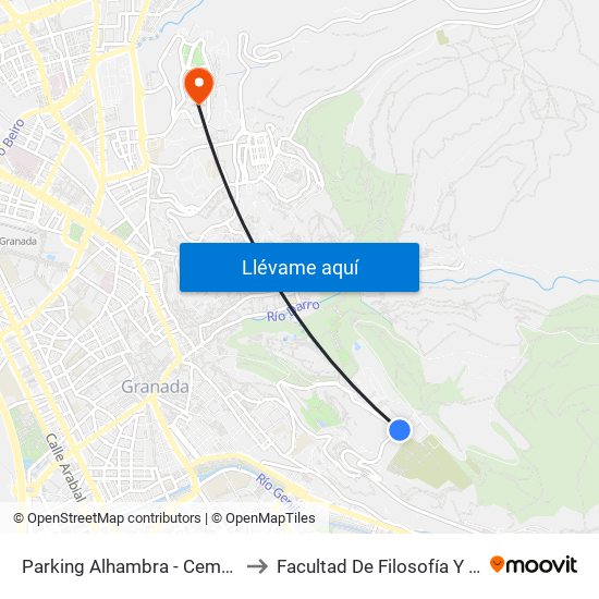 Parking Alhambra - Cementerio to Facultad De Filosofía Y Letras map