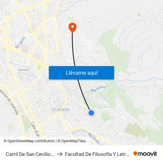 Carril De San Cecilio 2 to Facultad De Filosofía Y Letras map
