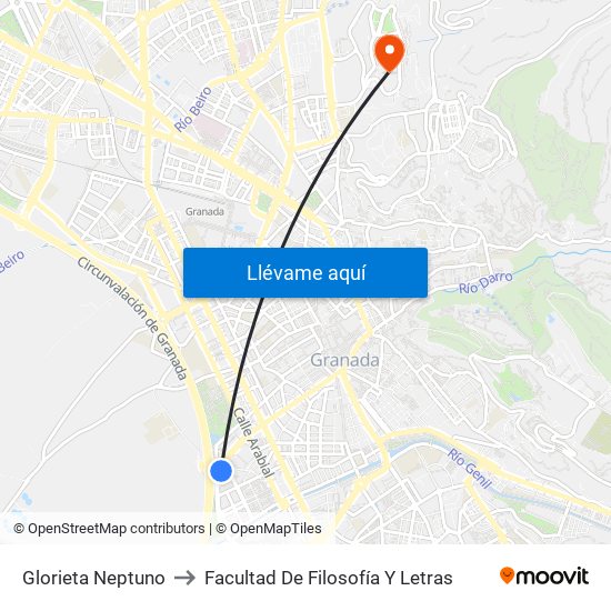 Glorieta Neptuno to Facultad De Filosofía Y Letras map