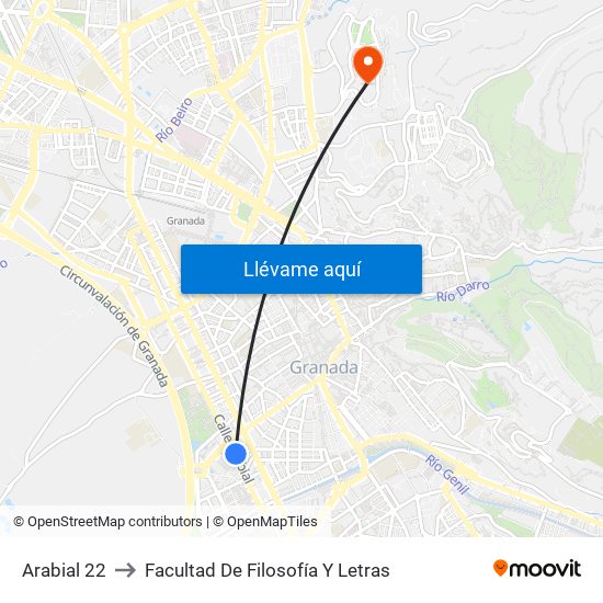 Arabial 22 to Facultad De Filosofía Y Letras map