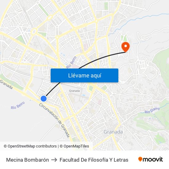 Mecina Bombarón to Facultad De Filosofía Y Letras map