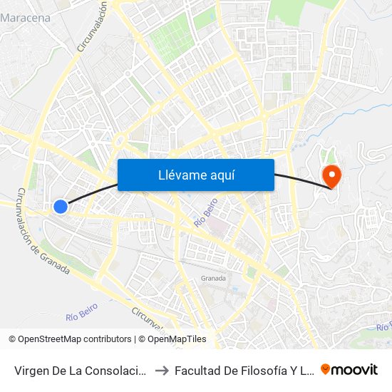 Virgen De La Consolación 19 to Facultad De Filosofía Y Letras map