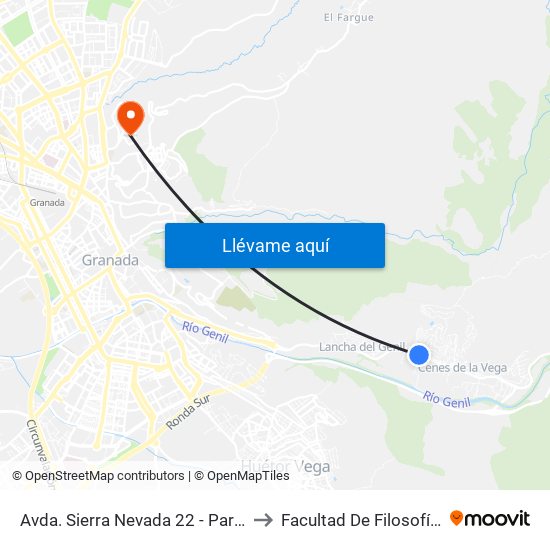 Avda. Sierra Nevada 22 - Parque Acuático to Facultad De Filosofía Y Letras map