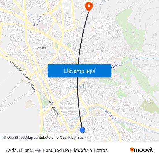 Avda. Dílar 2 to Facultad De Filosofía Y Letras map