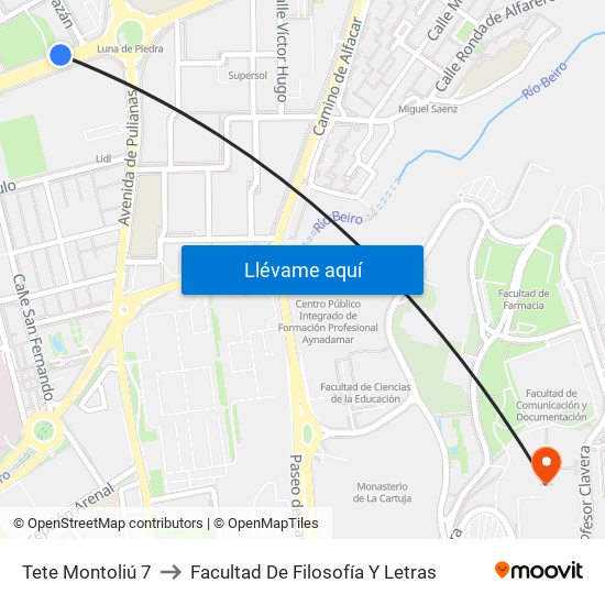 Tete Montoliú 7 to Facultad De Filosofía Y Letras map