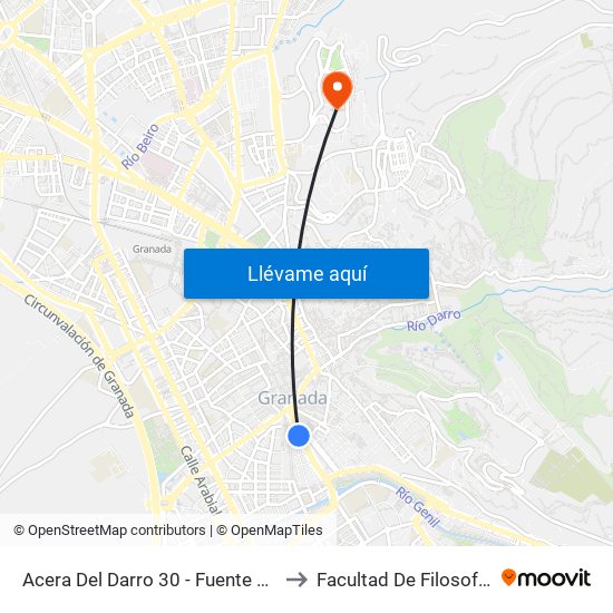 Acera Del Darro 30 - Fuente De Las Batallas to Facultad De Filosofía Y Letras map