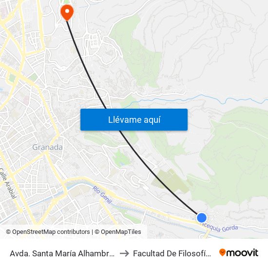 Avda. Santa María Alhambra - Hospital to Facultad De Filosofía Y Letras map