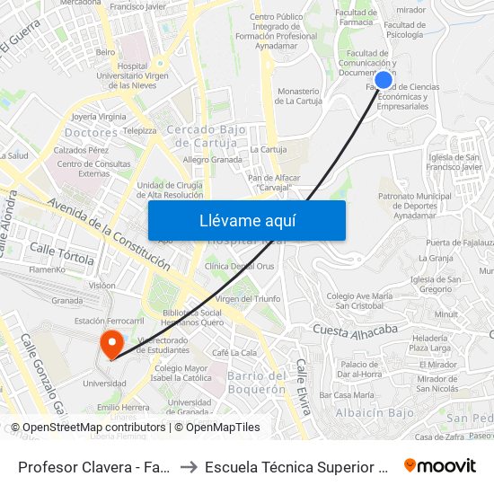 Profesor Clavera - Facultad Económicas Y Empresariales to Escuela Técnica Superior De Ingeniería De Caminos, Canales Y Puertos map