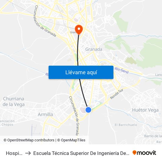 Hospital Pts to Escuela Técnica Superior De Ingeniería De Caminos, Canales Y Puertos map