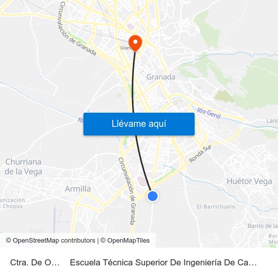 Ctra. De Ogíjares 2 to Escuela Técnica Superior De Ingeniería De Caminos, Canales Y Puertos map