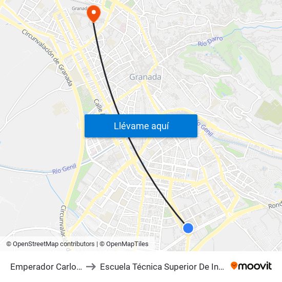 Emperador Carlos V - C.P. Sierra Nevada to Escuela Técnica Superior De Ingeniería De Caminos, Canales Y Puertos map