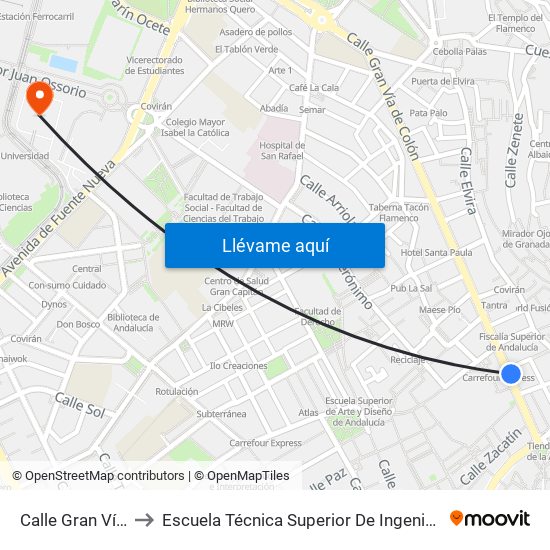 Calle Gran Vía De Colón, 12 to Escuela Técnica Superior De Ingeniería De Caminos, Canales Y Puertos map