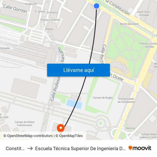 Constitución, 3 to Escuela Técnica Superior De Ingeniería De Caminos, Canales Y Puertos map