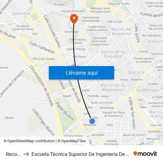 Recogidas to Escuela Técnica Superior De Ingeniería De Caminos, Canales Y Puertos map