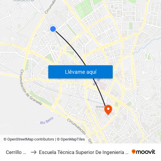 Cerrillo Maracena to Escuela Técnica Superior De Ingeniería De Caminos, Canales Y Puertos map