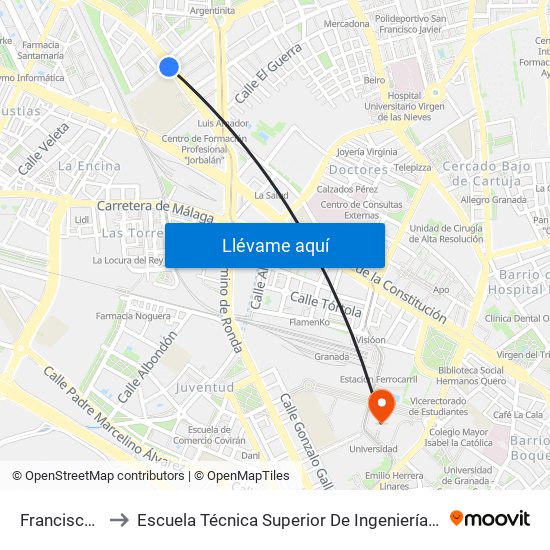 Francisco Ayala 37 to Escuela Técnica Superior De Ingeniería De Caminos, Canales Y Puertos map