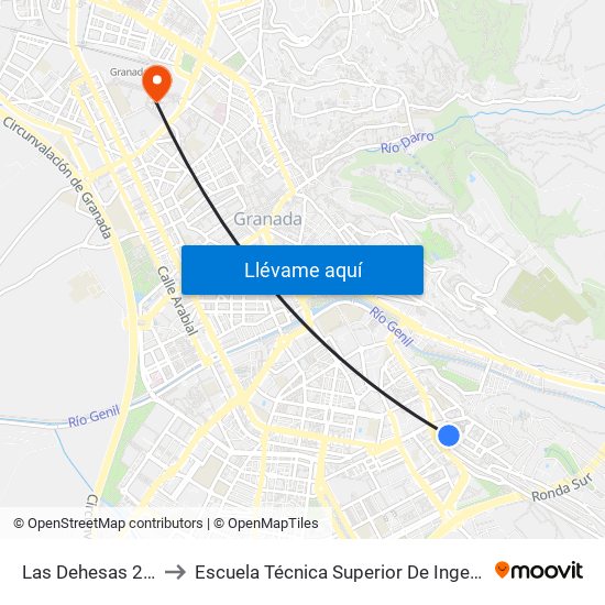 Las Dehesas 2 - Centro De Salud to Escuela Técnica Superior De Ingeniería De Caminos, Canales Y Puertos map