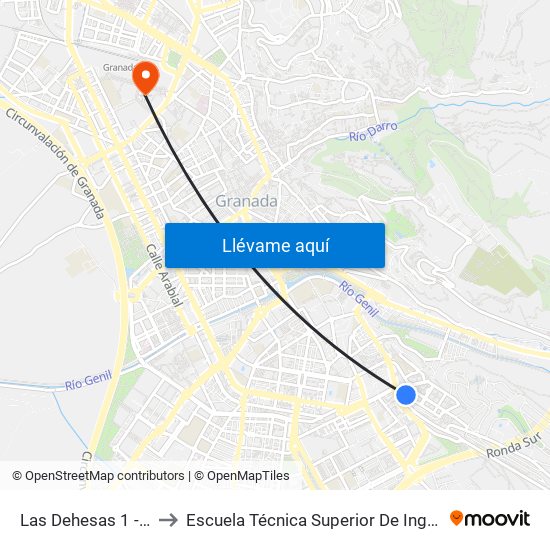 Las Dehesas 1 - Fte Centro De Salud to Escuela Técnica Superior De Ingeniería De Caminos, Canales Y Puertos map