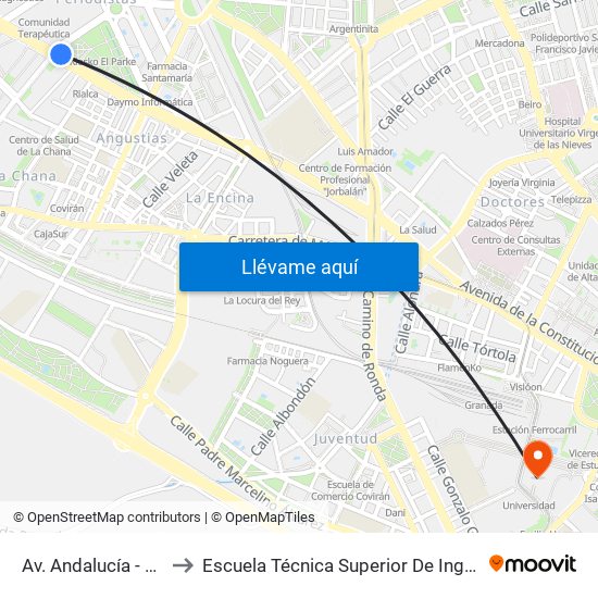 Av. Andalucía - Facultad Bellas Artes to Escuela Técnica Superior De Ingeniería De Caminos, Canales Y Puertos map