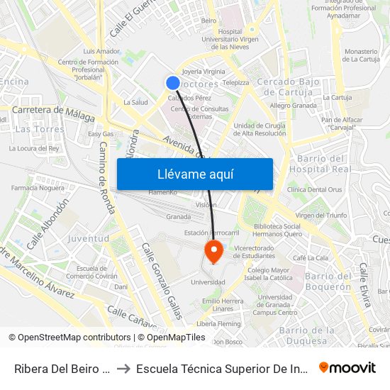 Ribera Del Beiro - Frente Mondragones to Escuela Técnica Superior De Ingeniería De Caminos, Canales Y Puertos map