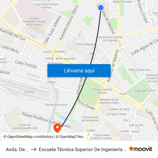 Avda. De Madrid 1 to Escuela Técnica Superior De Ingeniería De Caminos, Canales Y Puertos map