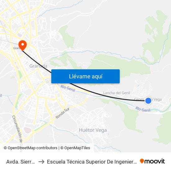 Avda. Sierra Nevada 90 to Escuela Técnica Superior De Ingeniería De Caminos, Canales Y Puertos map