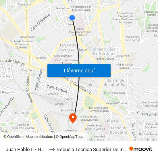 Juan Pablo II - Hospital De Traumatología to Escuela Técnica Superior De Ingeniería De Caminos, Canales Y Puertos map