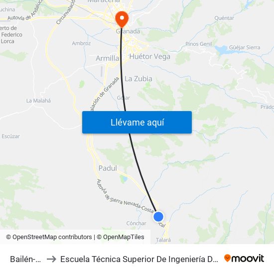 Bailén-Motril  4 to Escuela Técnica Superior De Ingeniería De Caminos, Canales Y Puertos map