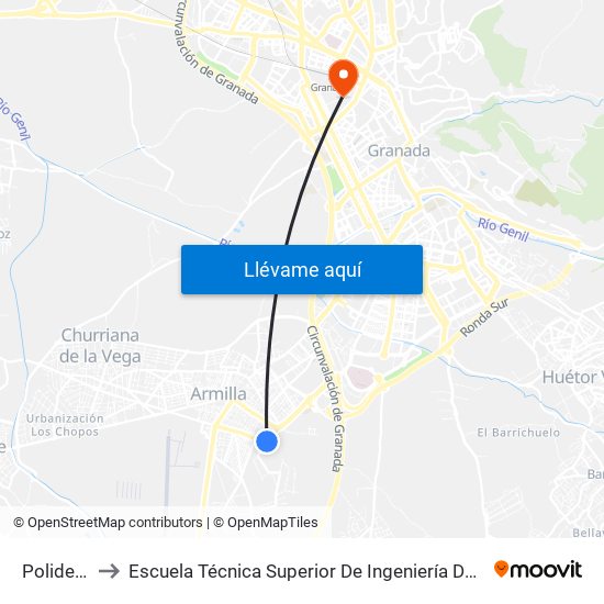 Polideportivo to Escuela Técnica Superior De Ingeniería De Caminos, Canales Y Puertos map