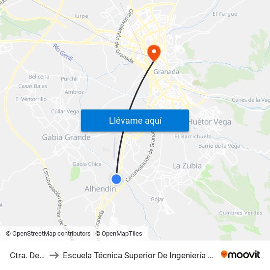 Ctra. De Motril 2 to Escuela Técnica Superior De Ingeniería De Caminos, Canales Y Puertos map