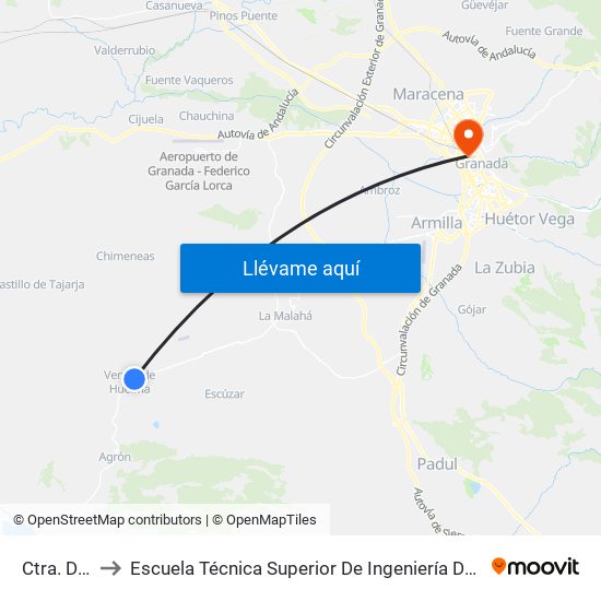 Ctra. De Cacín to Escuela Técnica Superior De Ingeniería De Caminos, Canales Y Puertos map