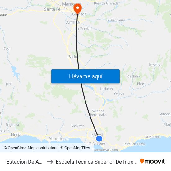 Estación De Autobuses De Motril to Escuela Técnica Superior De Ingeniería De Caminos, Canales Y Puertos map