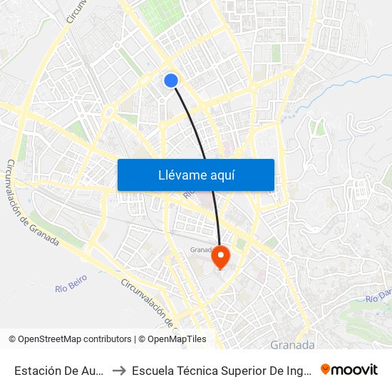 Estación De Autobuses De Granada to Escuela Técnica Superior De Ingeniería De Caminos, Canales Y Puertos map