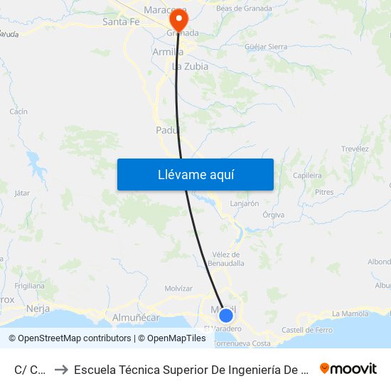 C/ Cuevas to Escuela Técnica Superior De Ingeniería De Caminos, Canales Y Puertos map