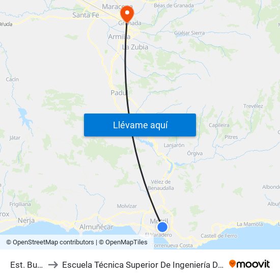 Est. Bus Motril to Escuela Técnica Superior De Ingeniería De Caminos, Canales Y Puertos map