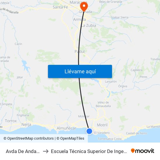Avda De Andalucía II - Mayfosol to Escuela Técnica Superior De Ingeniería De Caminos, Canales Y Puertos map